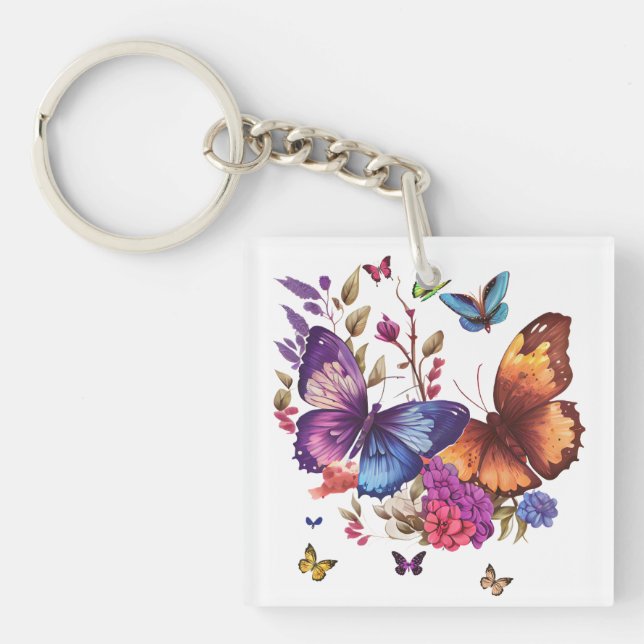 Porte-clés en acrylique Papillon Élégant (Devant)