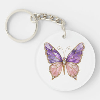 Porte-clés en acrylique papillon en quartz rose am