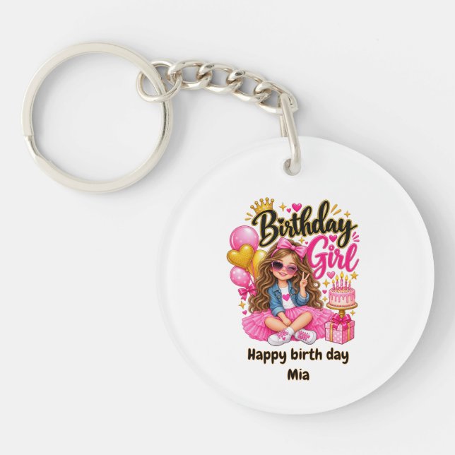 Porte-clés en acrylique pour fille d'anniversaire  (Devant)