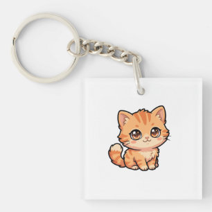 Porte-clés en acrylique représentant un chaton rou