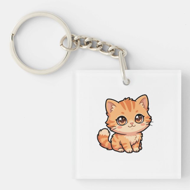 Porte-clés en acrylique représentant un chaton rou (Devant)