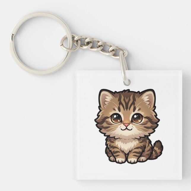 Porte-clés en acrylique représentant un chaton tab (Devant)