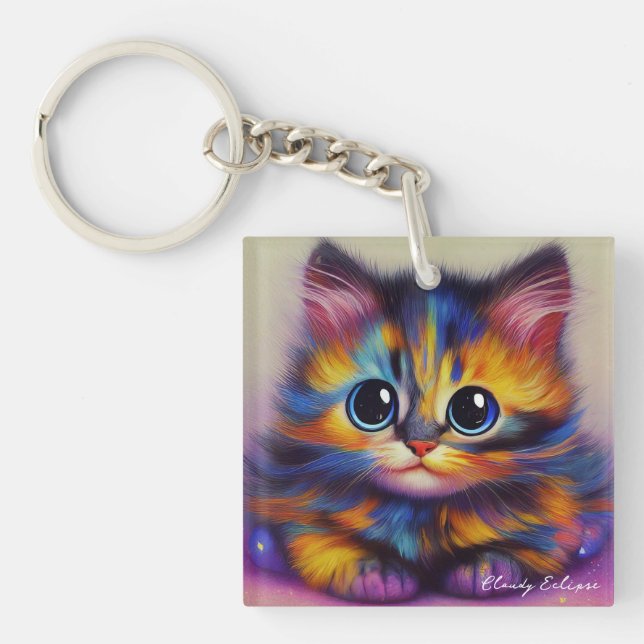 Porte-clés en acrylique représentant un chaton Tor (Devant)