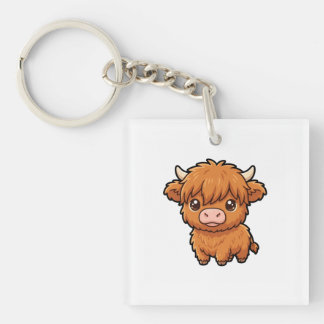 Porte-clés en acrylique Vache Highland Bébé Mignon