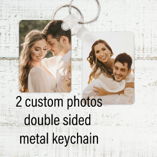 Porte-clés en aluminium double face avec photo de