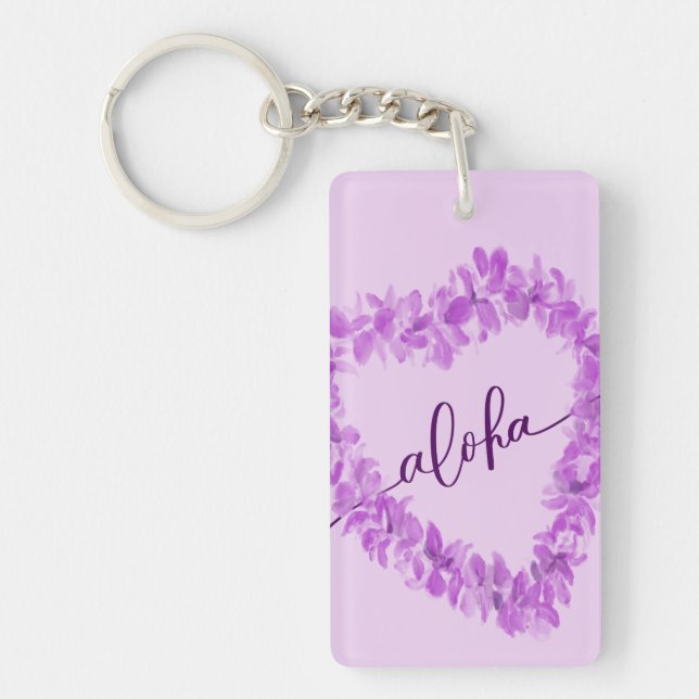 Porte-clés en aquarelle d'orchidée Aloha Lei (Devant)