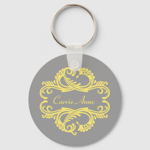 Porte-clés en damas chic jaune