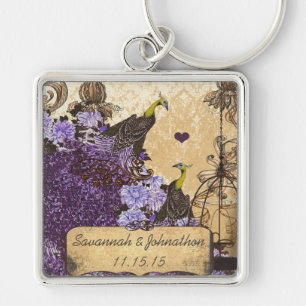 Porte-clés en damas de paon aubergine vintage musi