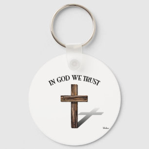 Porte-clés En Dieu nous avons confiance avec une croix robust