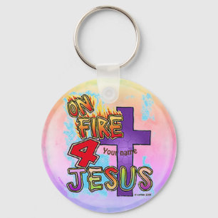 Porte-clés En feu pour la croix chrétienne Jésus