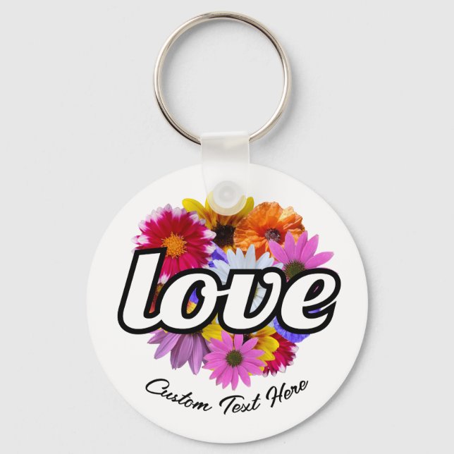 Porte-clés En Fleur - Amour avec Bouquet floral rond (Recto)