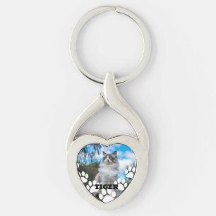 Porte-clés en forme de cœur avec photo de chat per