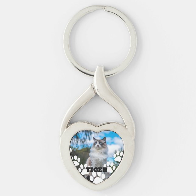 Porte-clés en forme de cœur avec photo de chat per (Devant)