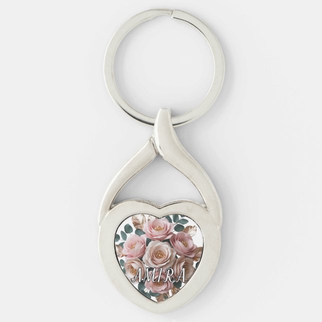 Porte-clés en forme de cœur en monogramme floral o (Devant)