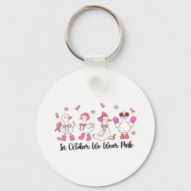 Porte-clés En Octobre Nous Portons Pink Duck Design 🎀 🦆 💗 (Recto)