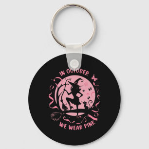 Porte-clés En Octobre Nous Portons Pink Witch Halloween Poule