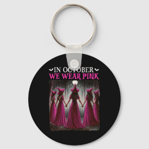 Porte-clés En Octobre Nous Portons Pink Witch Halloween Poule