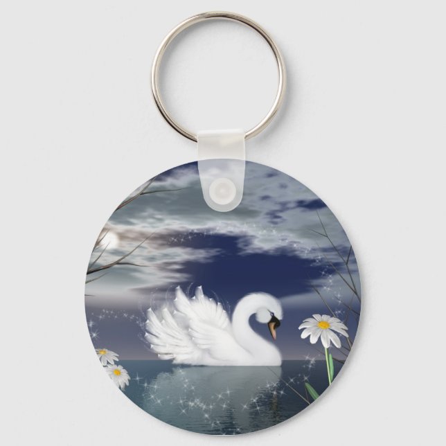 Porte-clés enchanted swan keychain - digitally painted swan (Recto)