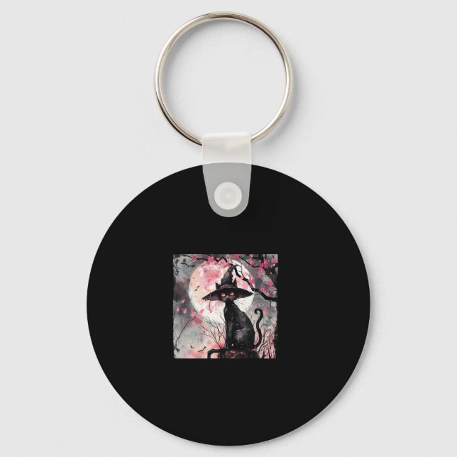 Porte-clés Enchanter Chat noir et sorcière Casquette Hallowee (Recto)