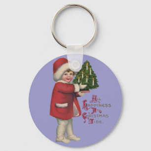 Porte-clés Enfant avec illustration vintage d'arbre de Noël