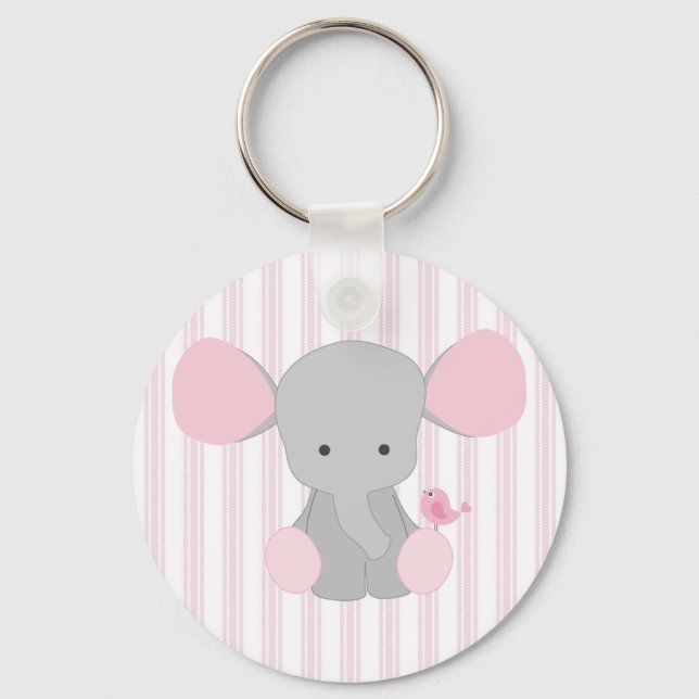 Porte-clés Enfant bébé fille rose éléphant avec stries (Recto)