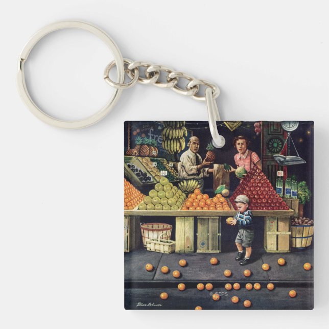 Porte-clés Enfant en bas âge et oranges (Devant)