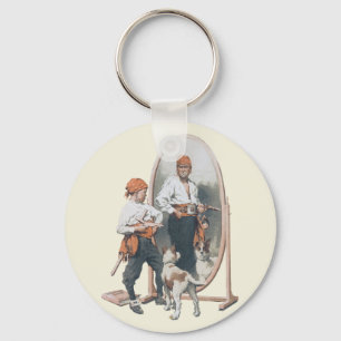 Porte-clés Enfant vintage, Petit Pirate, Chien, Miroir, Bouca