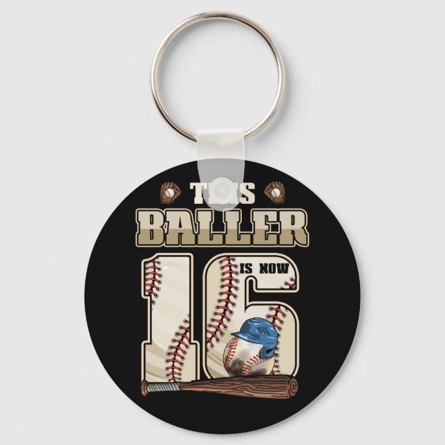 Porte-clés Enfants 16e anniversaire Baseball Boy Seize ans (Recto)
