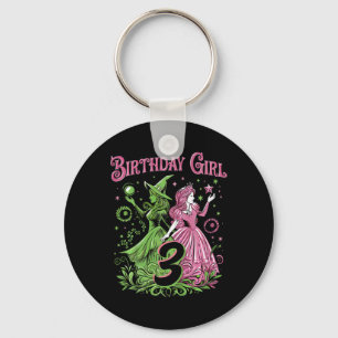 Porte-clés Enfants 3e Anniversaire Sorcière rose et verte 3 A