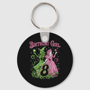 Porte-clés Enfants 8e Anniversaire Sorcière rose et verte 8 A