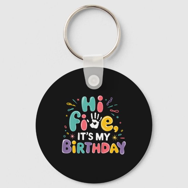 Porte-clés Enfants Hi Five Son Anniversaire 5e fête d'anniver (Recto)