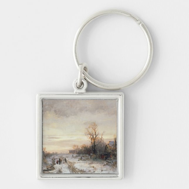 Porte-clés Enfants jouant dans un paysage d'hiver (Devant)