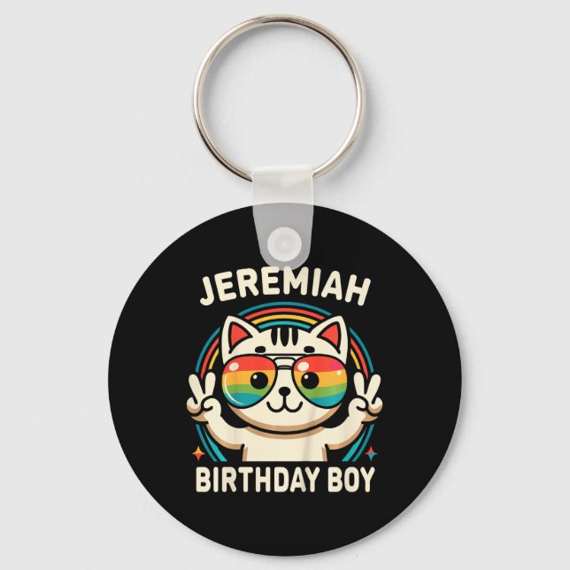 Porte-clés Enfants Nom Jeremiah Anniversaire Garçon Chat (Recto)