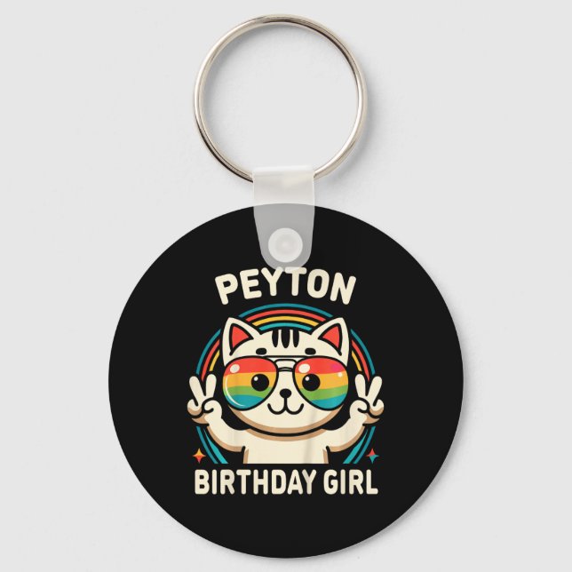 Porte-clés Enfants Nom Peyton Anniversaire Fille Chat (Recto)
