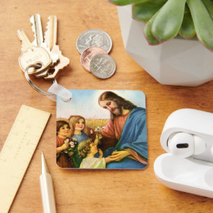 Porte-clés Enfants vintage apportent des fleurs à Jésus-Chris