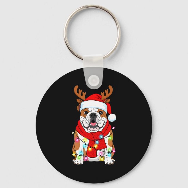 Porte-clés English Bulldog Dog Tree Christmas Lights Xmas Paj (Recto)