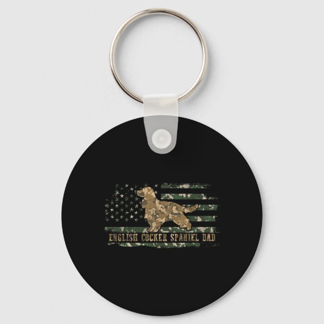 Porte-clés English Cocker Spaniel Papa Camo Drapeau Américain (Recto)