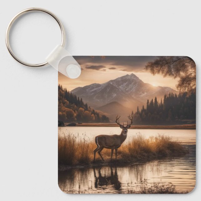 Porte-clés Énorme cerf à cheval sur le lac Mountain (Recto)
