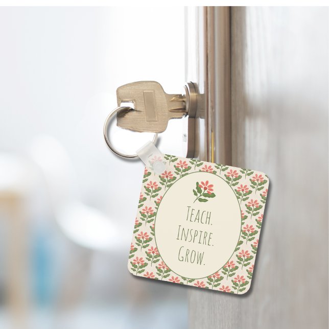 Porte-clés enseignant floral | Enseigner • Inspire (Floral Teacher Keychain | Teach • Inspire • Grow | Thoughtful Teacher Appreciation Gift)