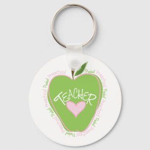 Porte-clés Enseignant préscolaire rose et pomme verte