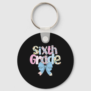 Porte-clés Enseignante de sixième année Preppy Bleu Floral Co