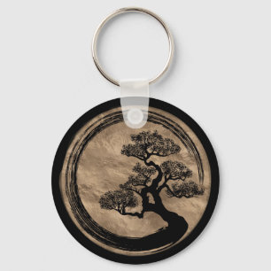 Porte-clés Enso Zen Circle et Bonsai Tree Gold