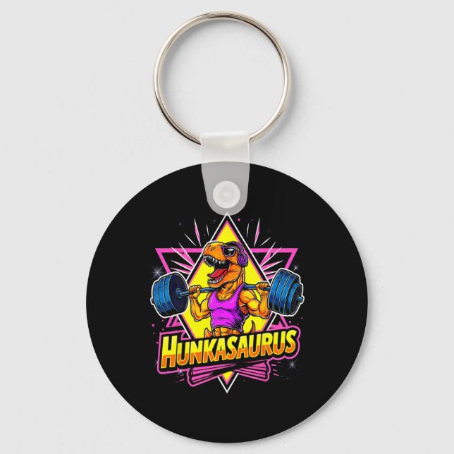 Porte-clés Entraînement au gym Hunkasaurus T-rex Powerlifting (Recto)