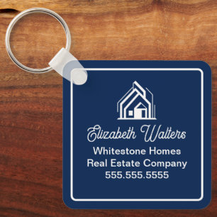 Porte-clés Entreprise immobilière chic bleu marine Realtor pe