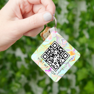 Porte-clés Entreprise QR Code Faux Holographique Monogramme