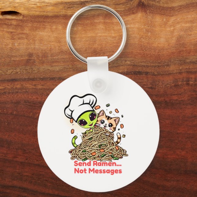 Porte-clés Envoyez des Ramen pas des Messages Alien Chef Chat (Recto)