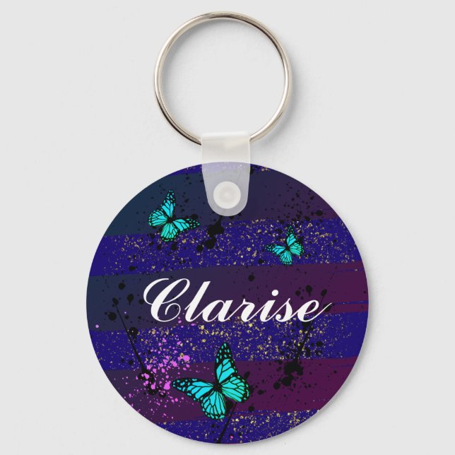 Porte-clés Éphémère violet art de couleur vibrant (Recto)