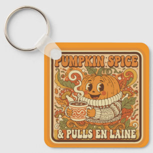 Porte-clés Épices de citrouille et météo de pull rétro automn