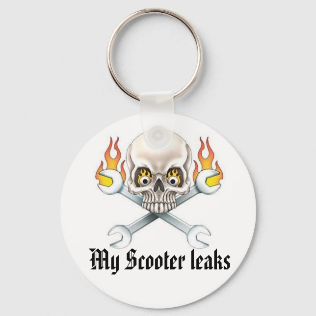 Porte-clés Épingle et crâne, Mon scooter fuit (Recto)