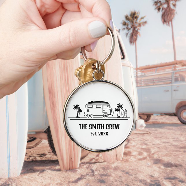 Porte-clés Équipage Surfeur de Vie dans une Fourgonnette Vint (Vintage Van Life Surfer Crew Keychain ©Susanne Sachers - Sunny Wanderlust 🌞✈️)